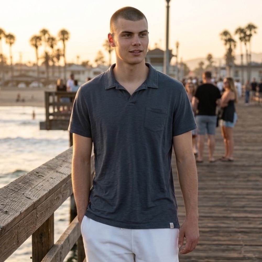 Marine Layer Mens Short‎ Sleeve Pocket Polo Shirt Charcoal Gray Size M Jersey